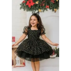 Siyah Altın Desenli Kabartmalı Prenses Abiye