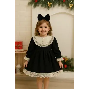 Siyah Danteli Kız Çocuk Elbisesi