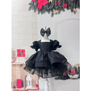 Siyah Işıltılı Kabartmalı Prenses Elbisesi Abiye