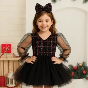 Siyah Payatli V Yaka Kız Çocuk Elbisesi