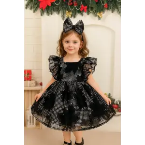 Siyah Payetli Kız Çocuk Elbisesi