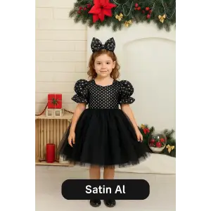 Siyah Payetli Kız Çocuk Elbisesi