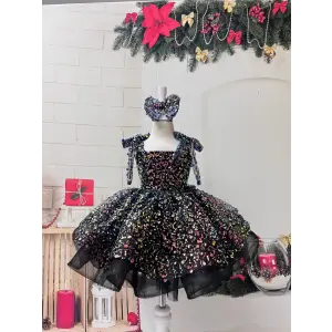 Siyah Taşlı Askılı Kız çocuk Elbise Abiye