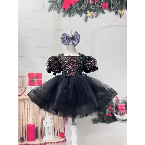 Siyah Taşlı Kız Çocuk Abiye Elbise