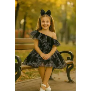 Siyah Yumuşak Payetli Tek Omuzlu Kız Çocuk Elbisesi