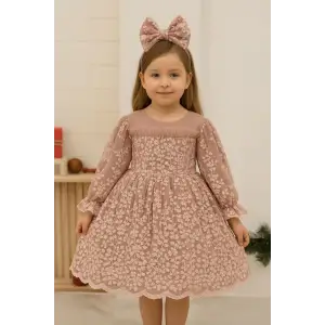 Somon Fırfırlı Kız Çocuk Elbisesi