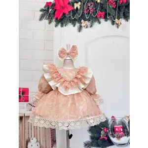 Somon Fırıfrlı Kız Çocuk Elbisesi