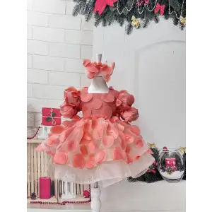 Turuncu Daire desenli Kız cocuk elbise