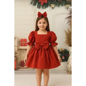 Turuncu Sim Dökmeyen Kız Çocuk Elbisesi