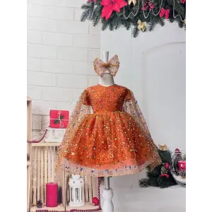 Turuncu Taşlı pelerin abiye