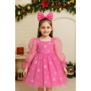 Yıldızlı Desenlı Kız Çocuk Elbisesi