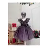 Mor Fırfırlı Kız Çocuk Elbisesi