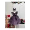 Mor Fırfırlı Kız Çocuk Elbisesi