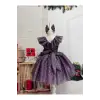 Mor Fırfırlı Kız Çocuk Elbisesi