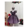 Mor Fırfırlı Kız Çocuk Elbisesi