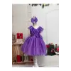Lila Sıfır Kollu Fırfırlı Kız Çocuk Elbisesi