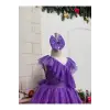 Lila Sıfır Kollu Fırfırlı Kız Çocuk Elbisesi