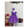 Lila Sıfır Kollu Fırfırlı Kız Çocuk Elbisesi