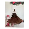 Kahve Sıfır Kolu Kız Çocuk Elbisesi