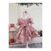 Pembe Pufuduklu Kız Çocuk Elbisesi