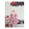 Pembe Pufuduklu Kız Çocuk Elbisesi