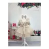 Krem Sim Dökmeyen Kare Yakalı Fırfırlı Kız Çocuk Elbisesi