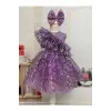 Lila Fırfırlı Kız Çocuk Elbisesi