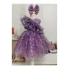 Lila Fırfırlı Kız Çocuk Elbisesi