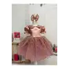 Pudra Bebe Yakalı Kız Çocuk Elbisesi