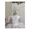 Beyaz V Yakalı Kız Çocuk Elbisesi