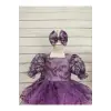 Mor Kare yakalı Kız Çocuk Elbisesi
