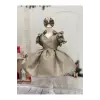 Bej V Yaka Kız Çocuk Elbisesi