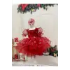 Kırmızı Büyük Fiyunklu Kız Çocuk Elbisesi