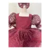 Bordo Simli Büyük Fiyoklu Kız Çocuk Elbisesi