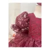 Bordo Simli Büyük Fiyoklu Kız Çocuk Elbisesi