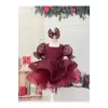 Bordo Simli Büyük Fiyoklu Kız Çocuk Elbisesi