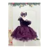 Bordo Tek Omuzlu Fırfırlı Kız Çocuk Elbisesi