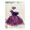 Bordo Tek Omuzlu Fırfırlı Kız Çocuk Elbisesi