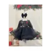 Mat Siyah Çicekli Kız Çocuk Elbisesi