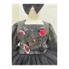 Mat Siyah Çicekli Kız Çocuk Elbisesi