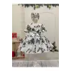 Beyaz Sihay Desenli Kız Çocuk Elbisesi