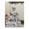 Beyaz Sihay Desenli Kız Çocuk Elbisesi