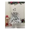 Beyaz Sihay Desenli Kız Çocuk Elbisesi