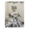 Beyaz Sihay Desenli Kız Çocuk Elbisesi