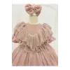 Pudra pembei Sim Dökmeyen Kız Çocuk Elbisesi