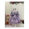 Lila Dantelli Kız Çocuk Elbisesi