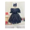 Siyah Payetli Fırfırlı Kız Çocuk Elbisesi