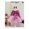 Pembe Taşlı Kare Yakalı Kız Çocuk Elbisesi