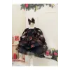 Siyah Çicek Desenli Kare Yaka Kız Çocuk Elbisesi