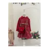 Kırmızı Ekose Cantalı Kız Çocuk Elbisesi